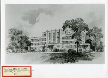 Drawing of Grafton City Hospital, in Grafton, West Virginia.