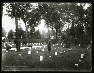 White grave markers at the National Cemetery in Grafton, West Virginia.