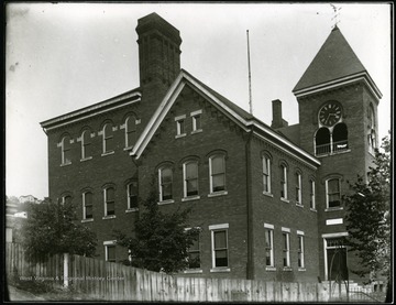 Brick school building with clock tower in Grafton, W. Va.
