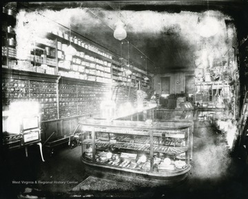 Shelves and display cases filled with goods and products.