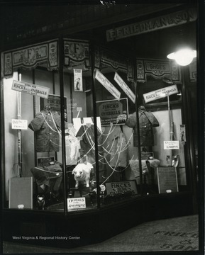 Front entrance and window display of Friedman and Son Clothing Store on Main Street in Grafton, W. Va.