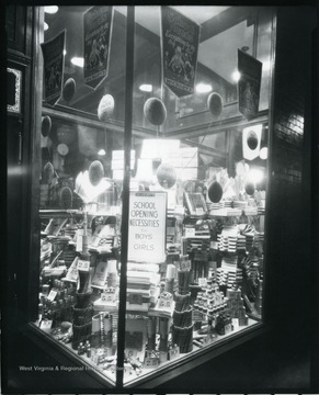McCrory's back to school window display in Grafton, W. Va.