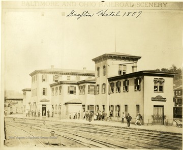 The Grafton Hotel next to the Baltimore and Ohio Depot in Grafton, W. Va.