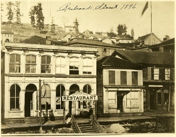 Shops on Railroad Street in 1876.