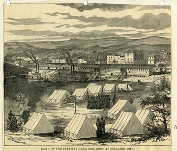A sketch of a camp of the Tenth Indiana Regiment at Bellaire, Ohio.