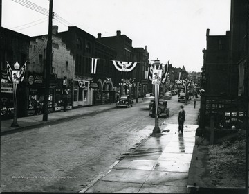 Flags decorate Main Street in Grafton, W. Va.