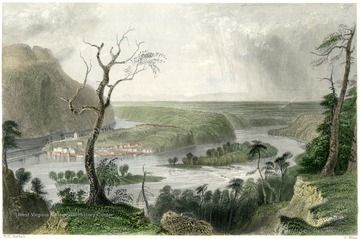 Color engraving of Harpers Ferry from the Blue Ridge.