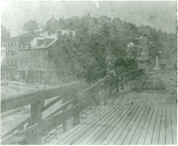 Buildings and railroad tracks in Harpers Ferry.