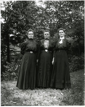 Right to left: Lisetta Stadler Kuenzler, Emma Stadler Burky, and Ida Stadler Betler; taken on the Stadler farm, Helvetia, W. Va. by Walter Aegerter.