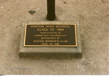 'Hinton High School Class of 1988: Participated in Arbor Day Celebration Sponsored by Hinton Woman's Club on April 29, 1988.'