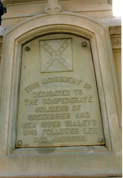 View of the inscription on the monument in Hinton, W. Va. dedicated to the Confederate Soldiers of Greenbrier and New River Valleys.