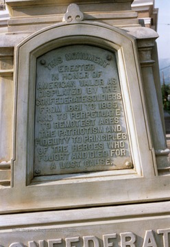 View of the inscription on the Confederate Monument in Hinton, West Virginia.