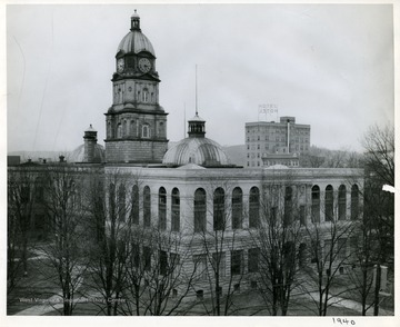 View of the East Entrance of City Hall in Huntington, West Virginia.  Hotel visible in the background.