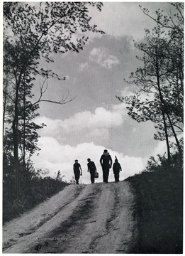 Four boys walking up a country road somewhere near Huntington, W. Va.