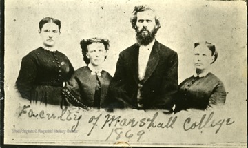 Portrait of a gentleman and three ladies who were faculty members of Marshall College in Huntington, West Virginia in 1869.