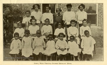 Group portrait of girls living at the West Virginia Colored Orphan's Home in Huntington, West Virginia.