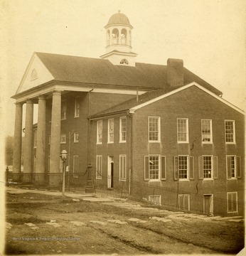 'Greenbrier Courthouse of 1840-1938 as it appeared in 1889.'