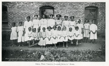 Group portrait of girls living at the West Virginia Colored Orphan's Home in Huntington, West Virginia.