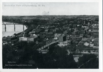 Postcard of bird's eye view of Parkersburg, West Virginia.