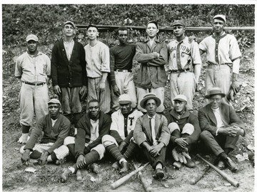 Group portrait of African-American baseball team members in Morgantown, W. Va.