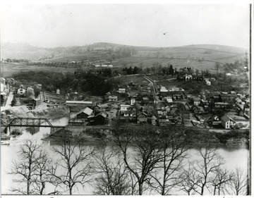 'Portion of a panoramic view taken in 1894. A covered bridge, crosses Decker's creek at South High.'  See image 008078 for other portion of image.