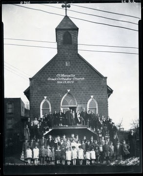 Church members of the St. Marcella Greek Orthodox Church in Sabraton, in Morgantown, West Virginia pose for a group portrait.