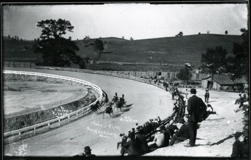 Harness race on a track in Morgantown, W. Va.