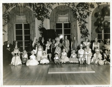 A group photo of children who participated in the Annual Children's Fancy Dress Ball at the Greenbrier in White Sulphur Springs, West Virginia.