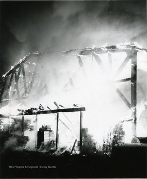 Structure of an unknown building in flames, Morgantown, W. Va
