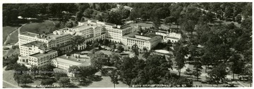 Postcard with an aerial view of the Greenbrier Hotel in White Sulphur Springs, West Virginia.