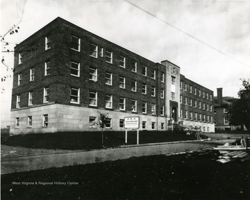 Exterior view of the Monongalia County Hospital, a Public Works Administration building, located in Morgantown, W. Va. 