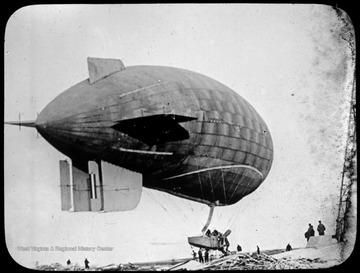 World War I Lantern Slide Show. Slide No. 49 in group of originally numbered slides.  Observation balloon.  Frame is labelled with text saying 'Visual Bureau, University of Pittsburgh.'  (negative no. 49-2948 is inscribed on slide)<br />
