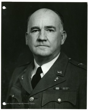 A portrait of Major General C. T. Harris, Jr., Chief of Industrial Service, Office of the Chief of Ordnance; 'No objection to reproducing or publishing this picture provided credit line 'Photo By U.S. Army Signal Corps' appears on the photograph or page, except that permission must be obtained from the War Department if it is desired for use in commerical advertising.'