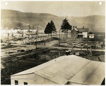 'Photograph No. 108; 2:00 P.M. February 26, 1941.  Pictures taken from tower no. 4 looking northwest to catalyst (left) and caustic (right) plant foundations.'