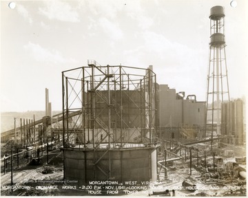 'Photograph No. 161; 2:00 P.M. Nov. 1, 1941.  Looking south at gas holders and boiler house from tower No. 4.'