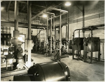Coke Plant Pump Room, Pump and Exhauster House, Looking North, House, Bldg. 111.  From Volume One of Morgantown Ordnance Plant Pictures at Morgantown, W. Va.  Constructed and Operated by the Ammonia Department, E. I. Dupont De Nemours and Company.