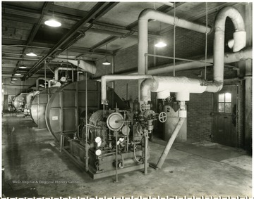 Building 120, Looking North. From Volume One of Morgantown Ordnance Plant Pictures at Morgantown, W. Va.  Constructed and Operated by the Ammonia Department, E. I. Dupont De Nemours and Company.
