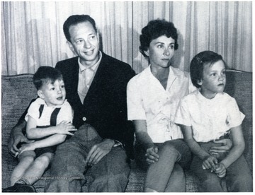 From left to right, Tommy Knotts, Don Knotts, Kathryn Elaine Metz and Karen Knotts. Photo from the West Virginia University Alumni Magazine, Summer of 1961.