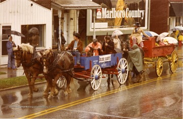 Horse drawn wagons in the Bicentennial Parade. 