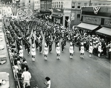 A band marches in the Labor Day Parade. 