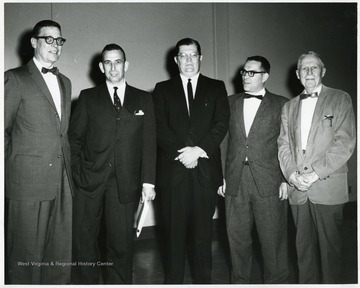 'From left to right: Dr. Klingberg, unknown, Dr. Frank Milan, unknown, Dr. Edward VanLiere.'