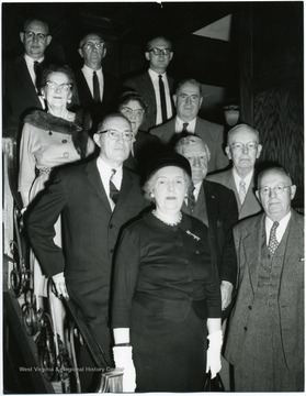 First row: Mabel Stoyer.  Second row: unknown, unknown, Prof. Arthur A. Hall.  Third row: all unknown.  Fourth row: Hugh Runner, unknown, Charles Shetler.