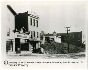 'Looking South West on Garrett Street-Lepera Property and Baltimore and Ohio Railroad Lot to Hennen Property.'