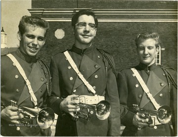 Three Morgantown High School trumpeters. On the left is Jim Foley and on the right is Jim Vanaman.