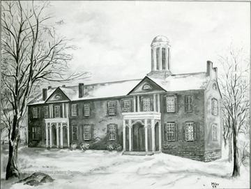 Photograph of a drawing of Monongalia Academy. At the bottom right 'Miller 59'.