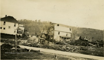 Collapsed building and debris.