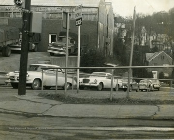 Cars are stopped at the North end of the Stadium Bridge in Morgantown, West Virginia.