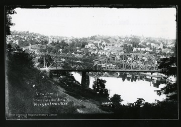 View from Westover. The Westover Bridge and several West Virginia University buildings are shown in this photograph.