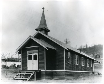 View of a wood sided church building in Morgantown, W. Va.