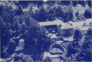 'An aerial view of the Administration Building and parking area at Babcock State Park in Fayette County, W. Va.'